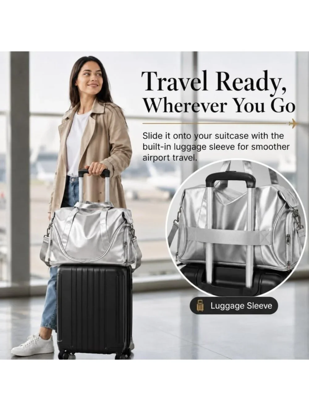 Expandable Travel Gym Duffel Bag with Shoe Compartment for Women & Men